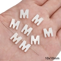 White freshwater shell letter M bead 10x10mm for DIY jewelry making and handmade crafts - M / Original Color (2 Pieces/Pack)