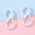 Pair of white S-shaped dual-spring alloy carabiner clips for DIY keychains - White