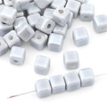Square light blue-grey ceramic beads with glazed finish for handmade jewelry crafting - 6mm (10 Pieces Pack) / Light Gray