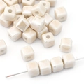 Creamy white square ceramic beads with glossy glaze finish for DIY jewelry crafting - 6mm (10 Pieces Pack) / Beige