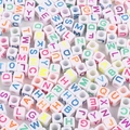 Colorful alphabet acrylic cube beads with mixed A-Z letters for DIY jewelry making - Square White with Fluorescent Letters / 100 Pieces/Pack (6x6mm)