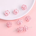 Pink and white striped handmade glass lampwork beads with red dots for DIY jewelry - 14mm (1 Piece/Pack) / Pink and White Wave