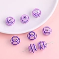 Hand-painted purple and pink striped hollow glass beads for DIY jewelry making accessories - 14mm (1 Piece/Pack) / Purple Wave
