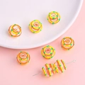 Perles en verre creuses peintes à la main avec spirales orange et jaune pour bijoux DIY - 14mm (1 Pièce/Pack) / Vague Orange Jaune