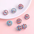 Perle de verre creuse faite main avec spirales rouges et bleues pour bijoux DIY - 14mm (1 Pièce/Pack) / Vague Rouge et Bleue