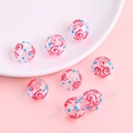 Perle en verre faite main avec spirales rouges et points bleus pour bijoux DIY - 14mm (1 Pièce/Pack) / Motif Zigzag Rouge