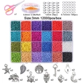 DIY bead set with 24 colors of 3mm glass seed beads and silver alloy charms for jewelry - 1 Set/Pack / Dark Color Combination Supply Set (543.5g)