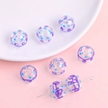 Perle en verre faite main avec pois bleu ciel et spirales mauves pour bijoux DIY - 14mm (1 Pièce/Pack) / À Motif Violet et Bleu