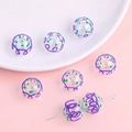 Perle en verre artisanale avec spirales violettes et points verts pour bijoux - 14mm (1 Pièce/Pack) / À Motif Violet et Vert