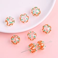 Perles en verre DIY avec lignes orange et points verts pour bijoux faits main - 14mm (1 Pièce/Pack) / Motif Orange