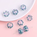Perles en verre peintes à la main avec tourbillons verts et points violets pour bijoux - 14mm (1 Pièce/Pack) / Motif Vert