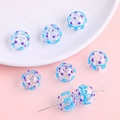 Perles en verre faites main avec spirales bleu clair et pois violets pour bijoux - 14mm (1 Pièce/Pack) / Style Bleu à Motifs