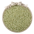 Lustrous light green cream seed beads for DIY jewelry making displayed in a gold tray - 02# Bud Green