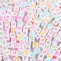 DIY colorful acrylic alphabet cube beads set with printed letters for jewelry making - Square White with Colorful Letters / 100 Pieces/Pack (6x6mm)