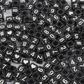 Square black acrylic letter and number beads with white engraving for DIY jewelry making - Black With White Numbers / 100 Pieces/Pack (6x6mm)