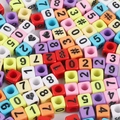 Colorful square acrylic beads with black numbers and symbols for DIY jewelry making - Square Colorful with Black Numbers / 100 Pieces/Pack (6x6mm)