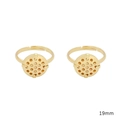14K gold plated 19mm adjustable open ring base with hollow disc for DIY jewelry making - Hollow Round Plate Design / 1 Piece / 14K Gold Plated