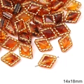 Vintage 14x18mm amber acrylic rhombus beads with gold wavy edges for DIY jewelry - Rhombus Style (BSD618)