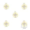 Golden 10mm round pendant charms with octagonal star and white crystal inlays - Hexagram / 2 Pcs/Set / Gold