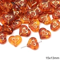 Amber acrylic heart beads with gold-painted center 15x13mm for DIY bracelet making - Heart Style (BSD618)
