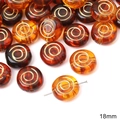 18mm amber acrylic flat oval beads with gold spiral inlay for DIY jewelry making - Flat Round Style (BSD618)