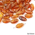 Amber leaf-shaped acrylic beads with gold detailing for DIY jewelry, size 8x14mm - Little Bud Style (BSD618)