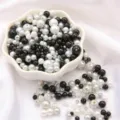 Mixed black and white ABS faux pearl beads with holes for DIY jewelry making - 10g/Bag (Approx. 150 Pcs) / Black & White Mix