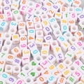 White square acrylic beads with colorful numbers and heart symbols for DIY jewelry - Square White With Colorful Numbers / 100 Pieces/Pack (6x6mm)