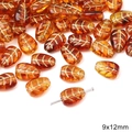 Amber leaf-shaped acrylic bead with gold leaf vein pattern for DIY jewelry 9x12mm - Succulent Leaf Style (BSD618)