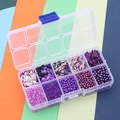 Caja de 10 compartimentos con cuentas y lentejuelas púrpuras para creación de joyas - Púrpura oscuro