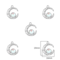 Silver crescent moon pendant with hammered texture and opal gemstone, 19mm x 16mm - Large Moon / 2 Pcs/Set / Silver