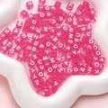 Translucent pink acrylic cube beads with white uppercase letters for DIY jewelry making - Square Rose Red with White Letters / 100 Pieces/Pack (6x6mm)