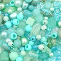 Mix of mint and cyan vintage beads with golden carvings for DIY jewelry making - Random Mix (30g Pack) / Peacock Blue