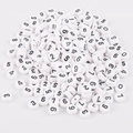 Perline tonde piatte in acrilico bianco con numeri neri per gioielli DIY - Bianco con numeri neri