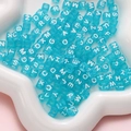 Blue transparent acrylic square alphabet beads with white letters for DIY jewelry making - Square Lake Blue with White Letters / 100 Pieces/Pack (6x6mm)