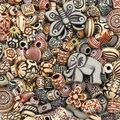 Mix of vintage acrylic DIY beads with elephant and butterfly shapes in cream and brown - Random Mix (30g Pack) / Antique Grey Coffee Series