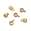 Set of six 14K gold-plated cylindrical spacer beads with hanging loops for DIY jewelry - Double Line Striped Style (Model #01, 4x9mm, Inner Diameter Approx 4mm)