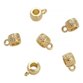 Set of 6 14K gold plated cylindrical charms with floral relief for DIY jewelry making - Scroll Floral Style (#04 Style 6x11mm, Inner Diameter approx. 4mm)