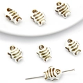 Macro detail of hand-painted fish-shaped ceramic beads for DIY jewelry making - Black Striped Fish Style / 2 Pieces/Pack / White