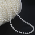 Creamy white semi-round ABS pearl bead chain on white plastic reel for DIY crafts - Round Style (BSG16) / 5mm 5m / Beige