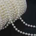 Double-row creamy white ABS imitation pearl bead chain on white spool for DIY crafts - Round Style (BSG16) / 6mm 5m / Beige