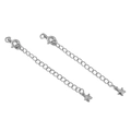 Silver extension chain for jewelry with star pendant and spring ring clasp closure - Curved Star Style / White Gold Plated
