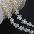Creamy white ABS pearl flower lace trim on a white spool for DIY garment accessories - Flower Style (BSG16) / 13mm 2m / Beige