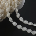 Double-row ivory ABS pearl bead chain on spool for DIY wedding dress trim and accessories - Flower Style (BSG16) / 10mm 2m / Beige