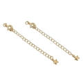Gold plated extension chains with spring clasp and tiny star charm for jewelry making - Curved Star Style / 14k Gold Plating