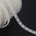 Double-row semi-round ABS pearl trim in cream white, woven floral chain on a spool - Square Style (BSG16) / 10mm 5m / Beige