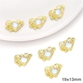 Golden heart alloy pendant with white iridescent stone, 19x13mm size for DIY jewelry - Gold Rhinestone Cat Eye Heart Pendant