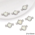 Polished silver alloy heart candy pendant with iridescent inlay for DIY jewelry - Silver Rhinestone Candy Heart Pendant