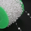 White ABS imitation pearl double-strand bead chain roll for DIY wedding decoration - Round Style (BSG16) / 8mm 5m / White