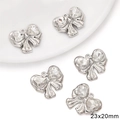 Silver bow pendant with heart crystal, alloy DIY jewelry charm in 23x20mm size - Silver Rhinestone Large Bow Heart Pendant